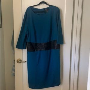 Dark teal dress w/faux black leather waist